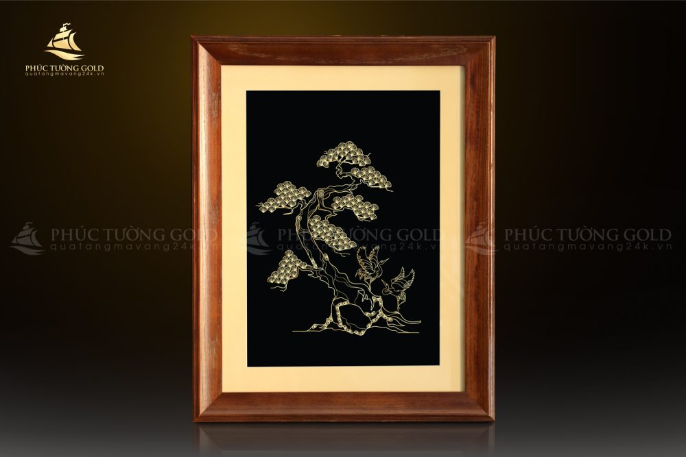 Tranh tùng hạc mạ vàng 24k khổ dọc – TH15 33