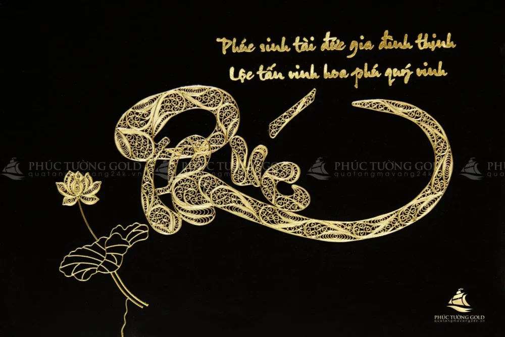 Tranh chữ “Phúc” thư pháp mạ vàng 24k – CP02 33