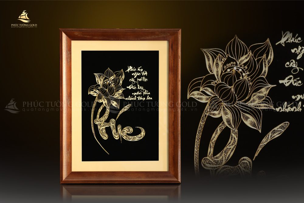 Tranh chữ “Phúc” thư pháp mạ vàng 24k – CP05 11
