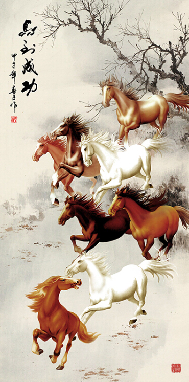 Tác phẩm tranh ngựa xuống núi - phuctuonggold-com