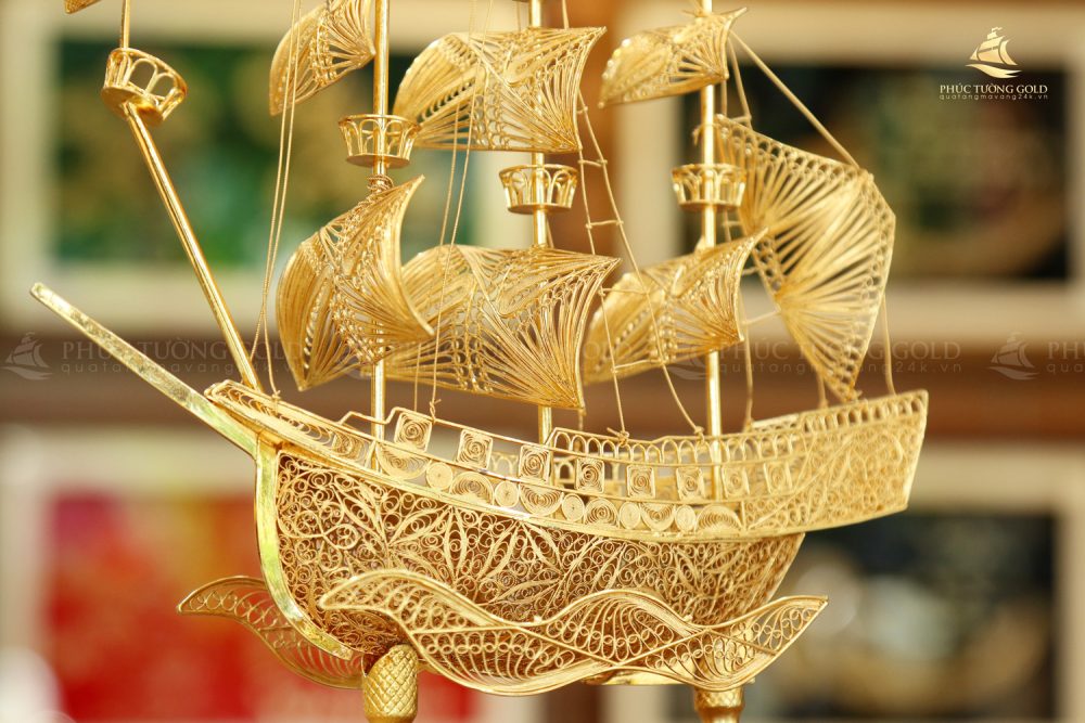 Mô hình thuyền bạc mạ vàng 24K - TB01 3
