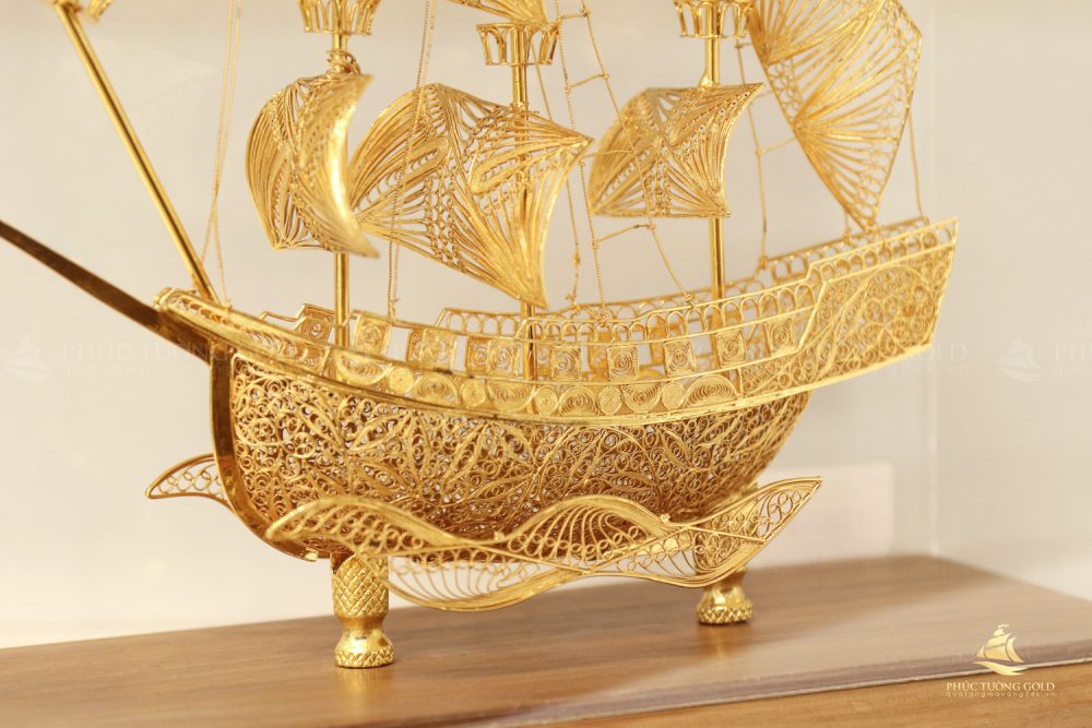 Mô hình thuyền bạc mạ vàng 24K - TB01 7