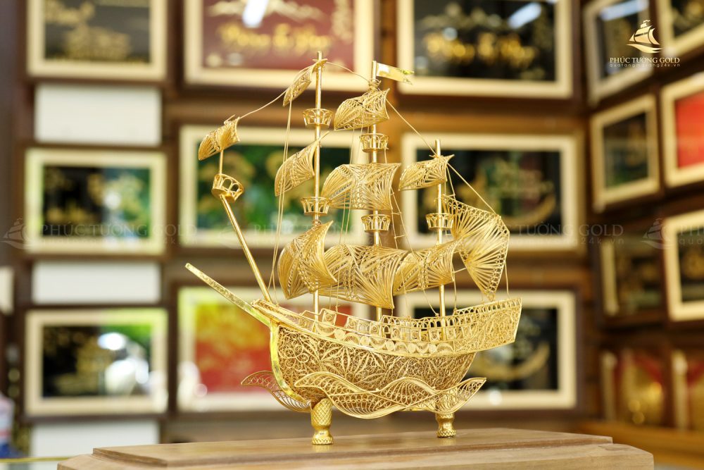 Mô hình thuyền bạc mạ vàng 24K - TB01 8