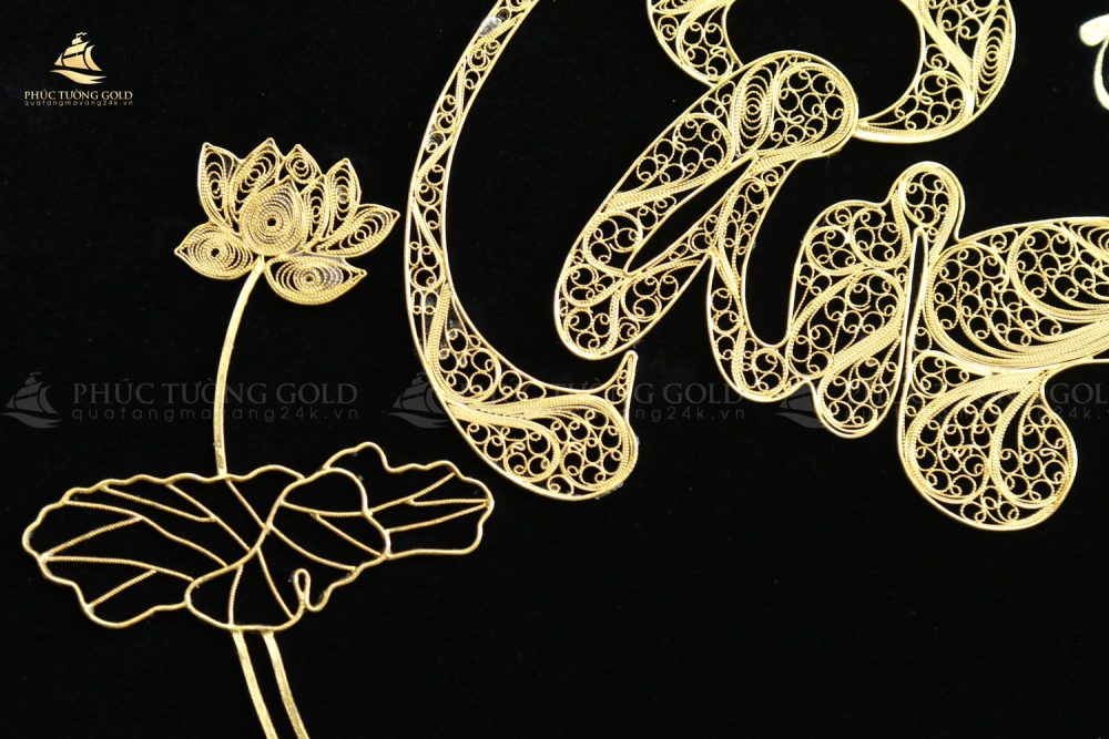 Tranh chữ Tâm thư pháp mạ vàng 24K - CT08 4
