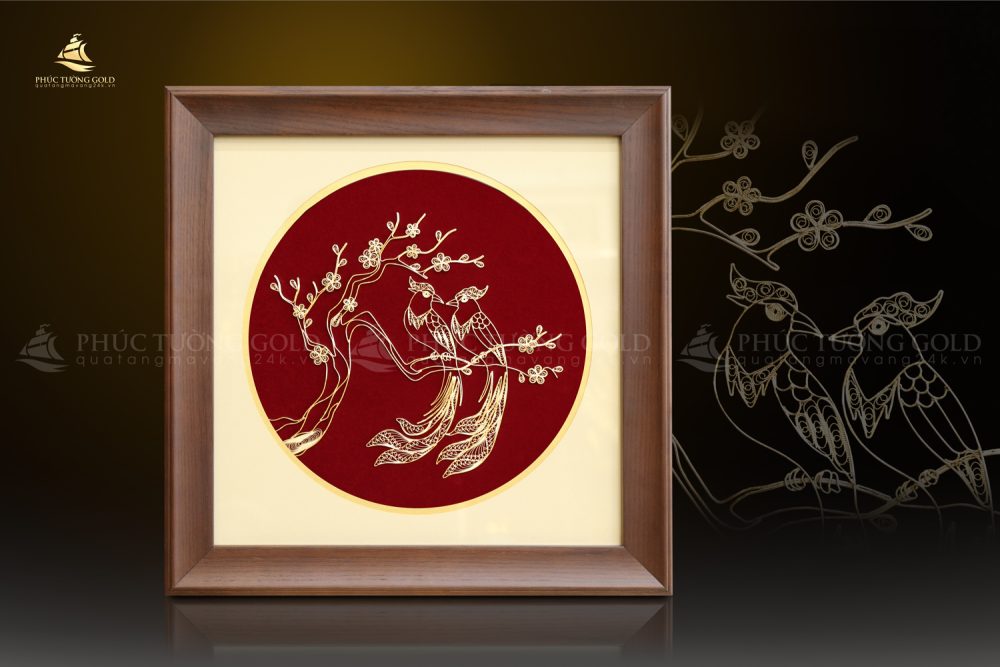 Tranh đôi chim trường thọ mạ vàng 24k - TT08 2