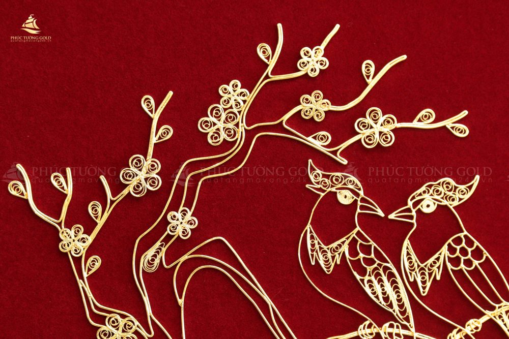 Tranh đôi chim trường thọ mạ vàng 24k - TT08 6