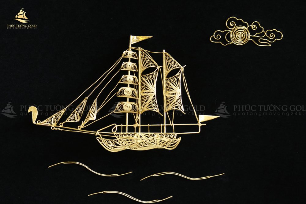 Tranh thuyền buồm phong thuỷ mạ vàng 24K - M05 3