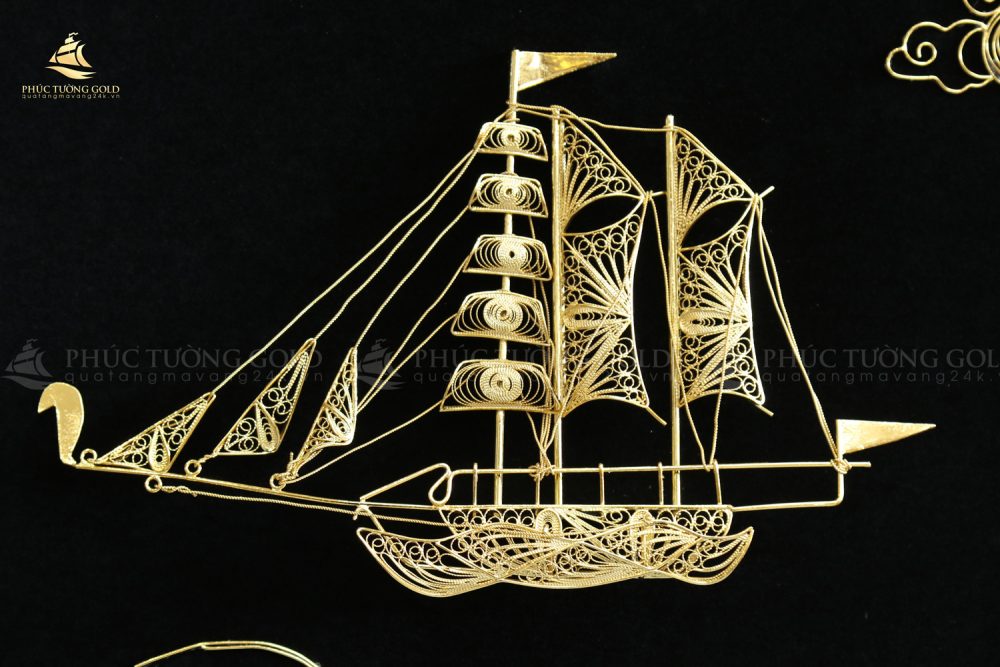 Tranh thuyền buồm phong thuỷ mạ vàng 24K - M05 4