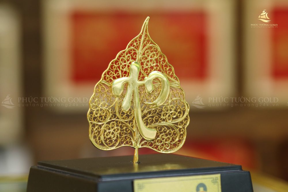 Lá bồ đề chữ An mạ vàng 24K - BD02