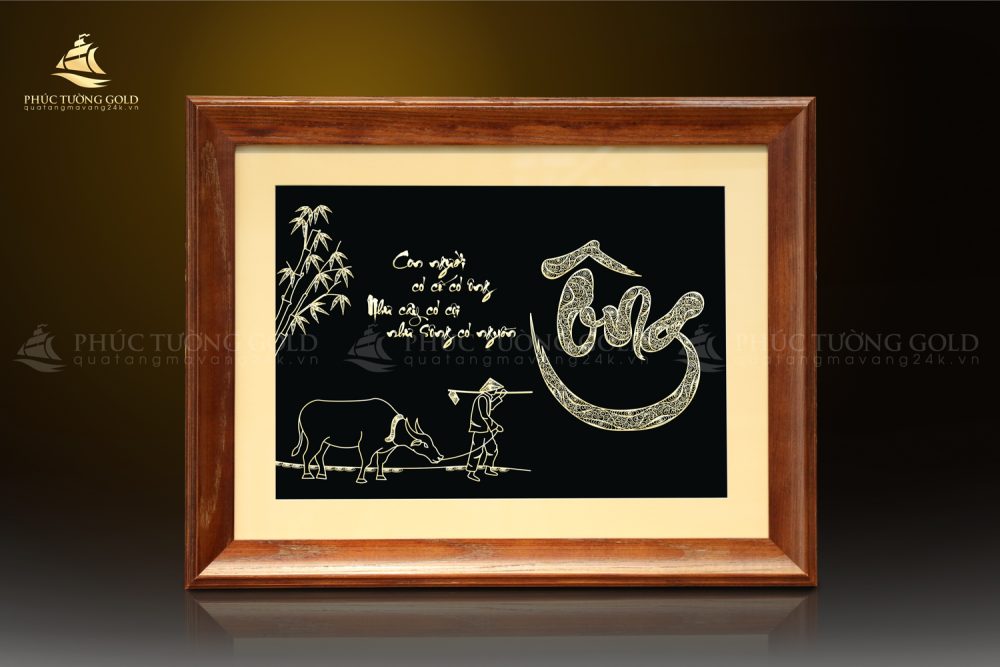 Tranh chữ Ông thư pháp mạ vàng 24k - CO02 3