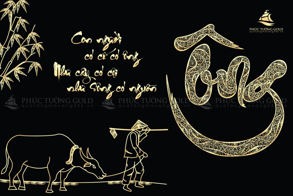 Tranh chữ Ông thư pháp mạ vàng 24k - CO02 4