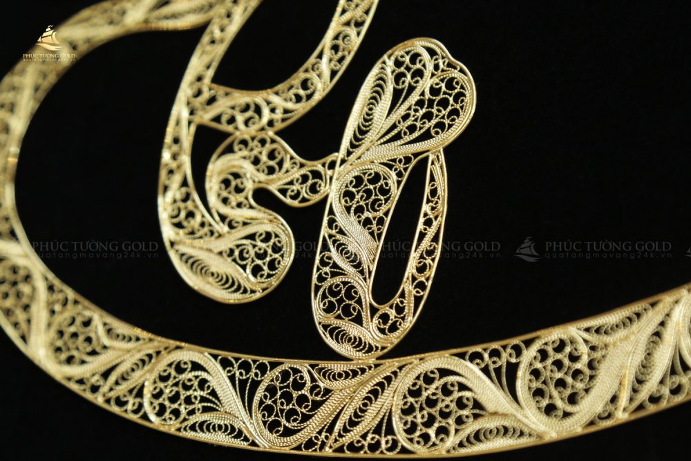 Tranh chữ Thọ thư pháp mạ vàng 24k - CT11 4