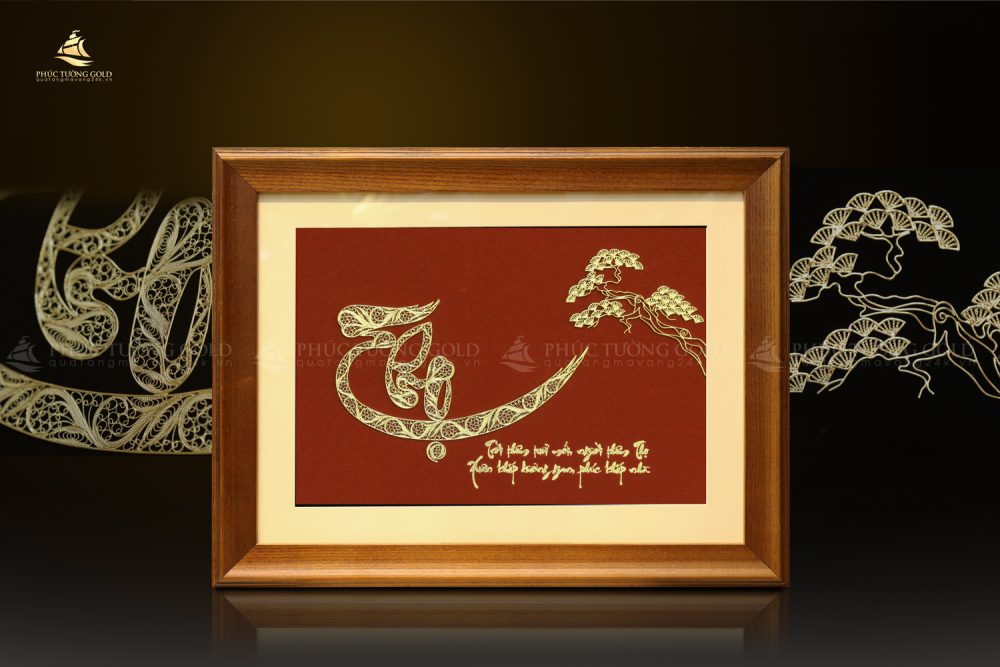 Tranh chữ Thọ thư pháp mạ vàng 24k - CT11 7 8