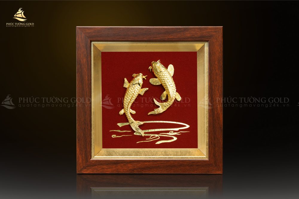 Tranh đôi cá chép mạ vàng (song Ngư cát hạnh) - SN02 2