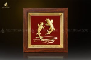 Tranh đôi cá chép mạ vàng (song Ngư cát hạnh) - SN02 2