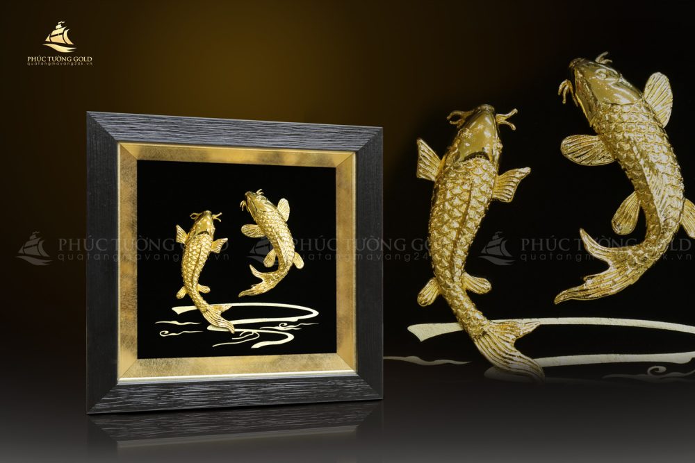 Tranh đôi cá chép mạ vàng (song Ngư cát hạnh) - SN02 3
