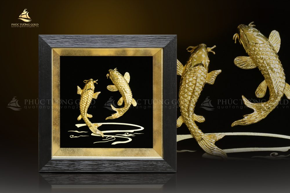 Tranh đôi cá chép mạ vàng (song Ngư cát hạnh) - SN02 4