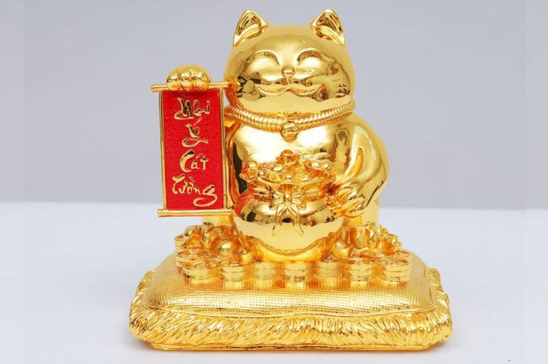 Tượng mèo thần tài (Maneki Neko) mạ vàng - TM02