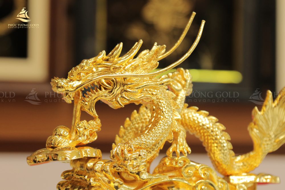 Tượng rồng Vân Long Khai Lộc mạ vàng 24k - TR04 3