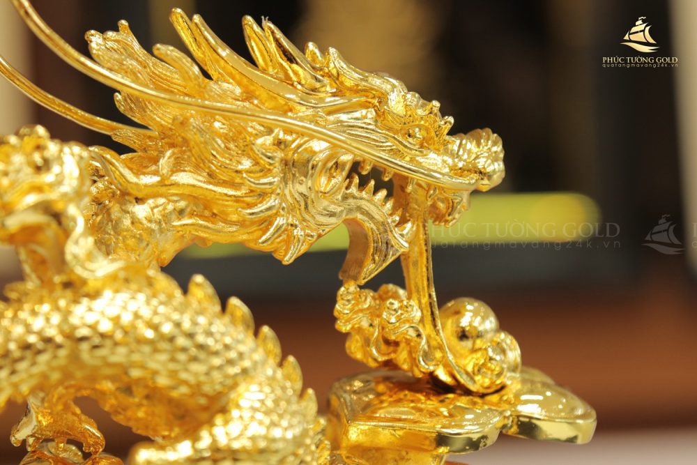 Tượng rồng Vân Long Khai Lộc mạ vàng 24k - TR04 4