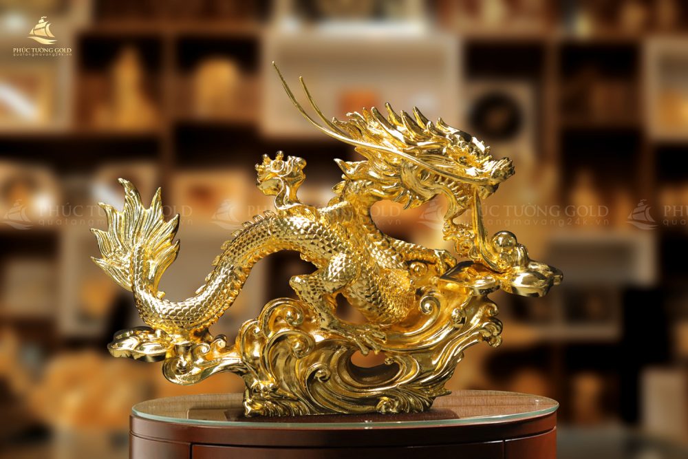 Tượng rồng Vân Long Khai Lộc mạ vàng 24k - TR04 8