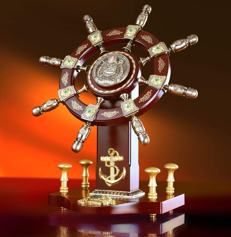 Bánh lái thuyền mạ vàng kết hợp cùng gỗ - phuctuonggold-com