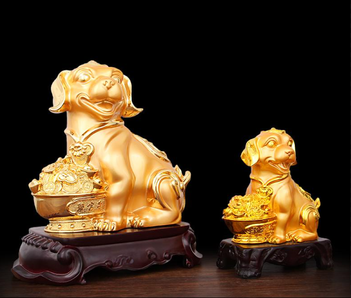 Bức tượng chó vượng tài mạ vàng 24K - phuctuonggold-com