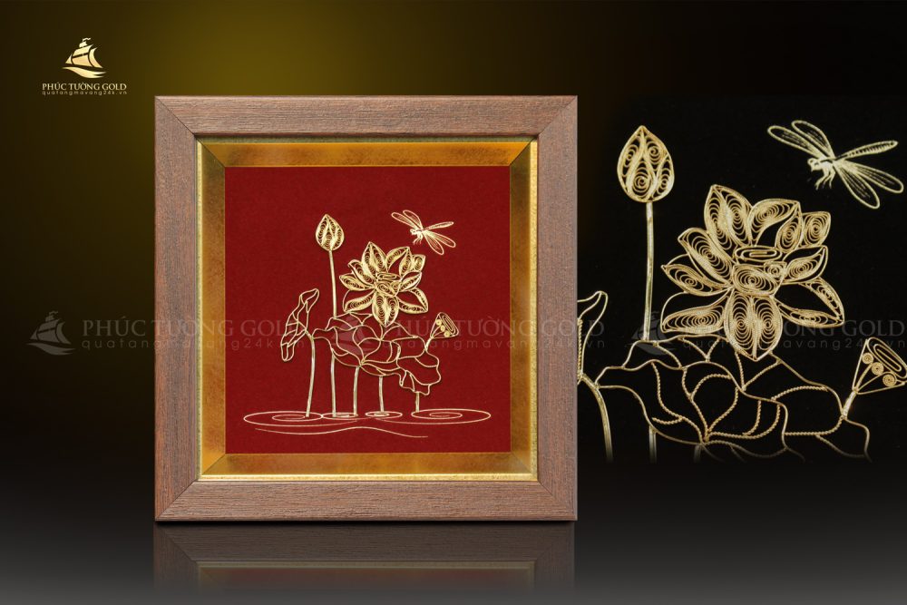 Tranh hoa sen bạc mạ vàng 24k - HS11 2