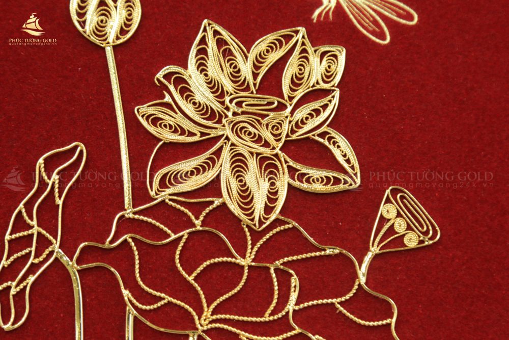 Tranh hoa sen bạc mạ vàng 24k - HS11 4