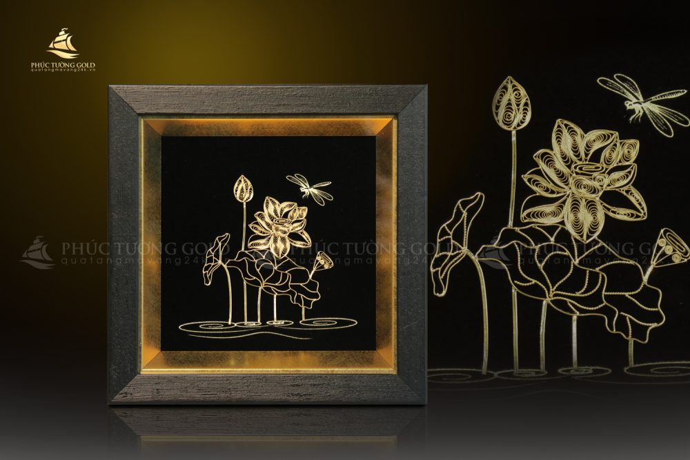 Tranh hoa sen bạc mạ vàng 24k - HS11 6s