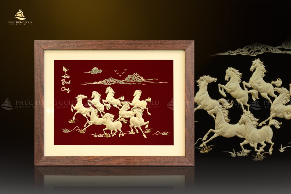 Tranh mã đáo thành công để bàn vàng lá 24k - MD08 2