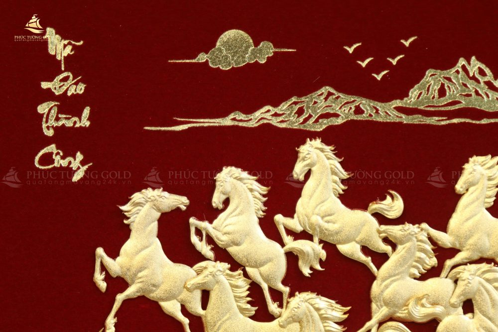 Tranh mã đáo thành công để bàn vàng lá 24k - MD08 3