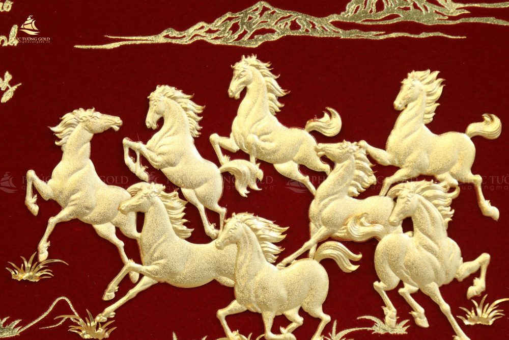 Tranh mã đáo thành công để bàn vàng lá 24k - MD08 4