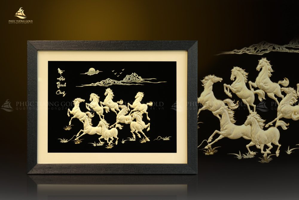 Tranh mã đáo thành công để bàn vàng lá 24k - MD08 8