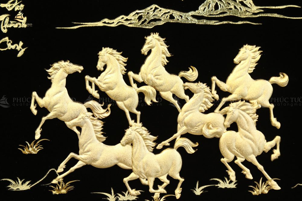 Tranh mã đáo thành công để bàn vàng lá 24k - MD08 9