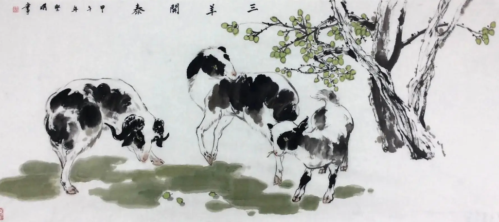 Tranh tam dê khai thái bình yên dưới gốc cây lớn - phuctuonggold-com
