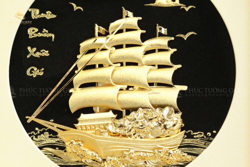 Tranh thuyền buồm vàng lá 24k để bàn - TB09 3