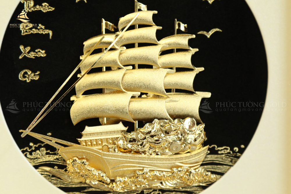 Tranh thuyền buồm vàng lá 24k để bàn - TB09 4