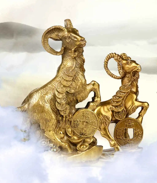 Tượng song dê phong thủy mạ vàng 24K - phuctuonggold-com