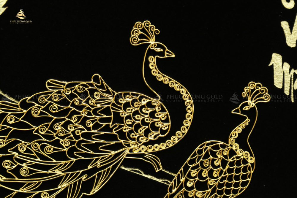 Tranh đôi chim công & hoa mẫu đơn mạ vàng 24k - CC03 10