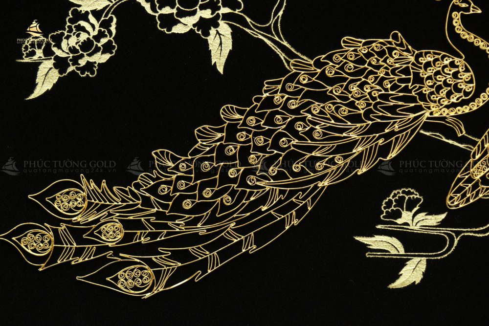 Tranh đôi chim công & hoa mẫu đơn mạ vàng 24k - CC03 11