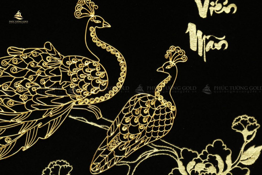 Tranh đôi chim công & hoa mẫu đơn mạ vàng 24k - CC03 12