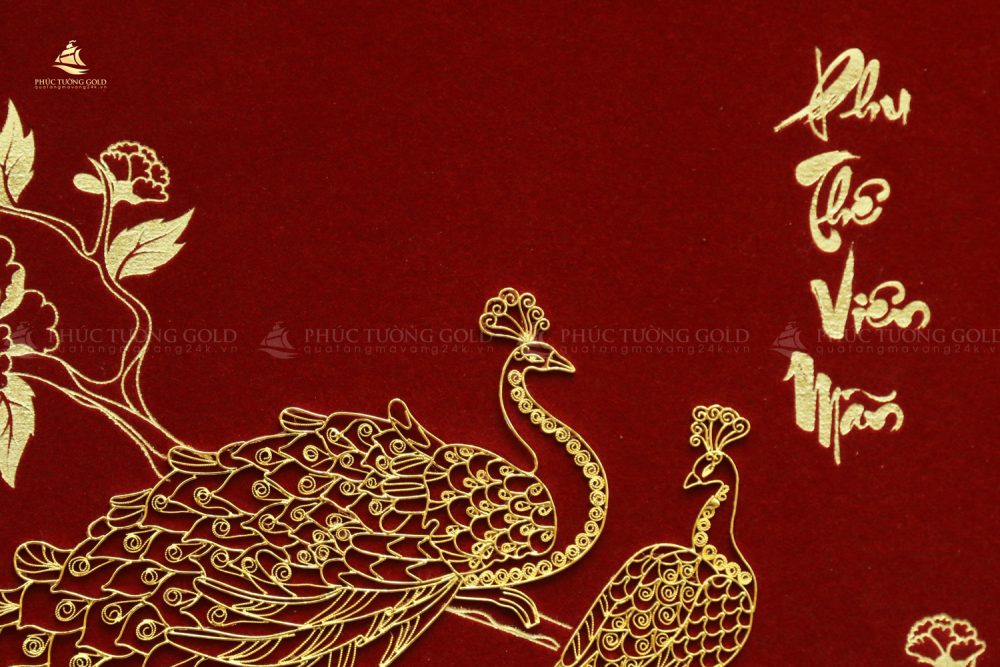 Tranh đôi chim công & hoa mẫu đơn mạ vàng 24k - CC03 6