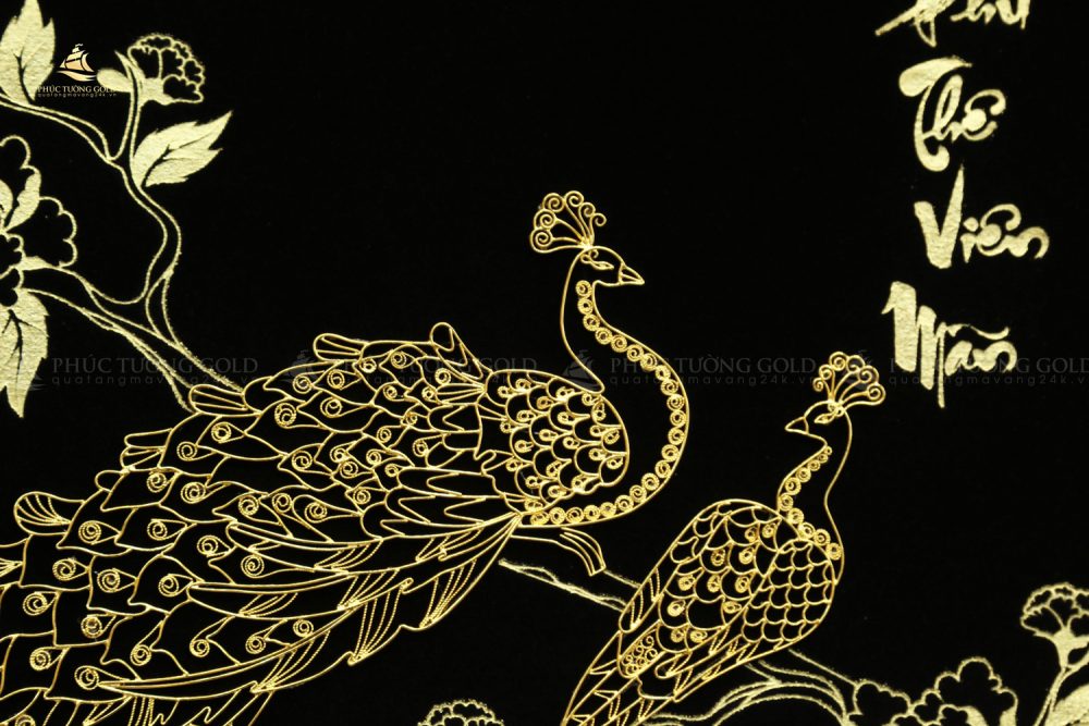 Tranh đôi chim công & hoa mẫu đơn mạ vàng 24k - CC03 9