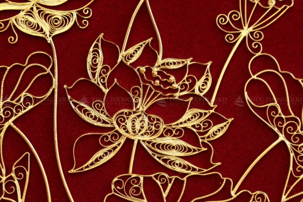 Tranh hoa sen mạ vàng 24k để bàn - HS03 (2)