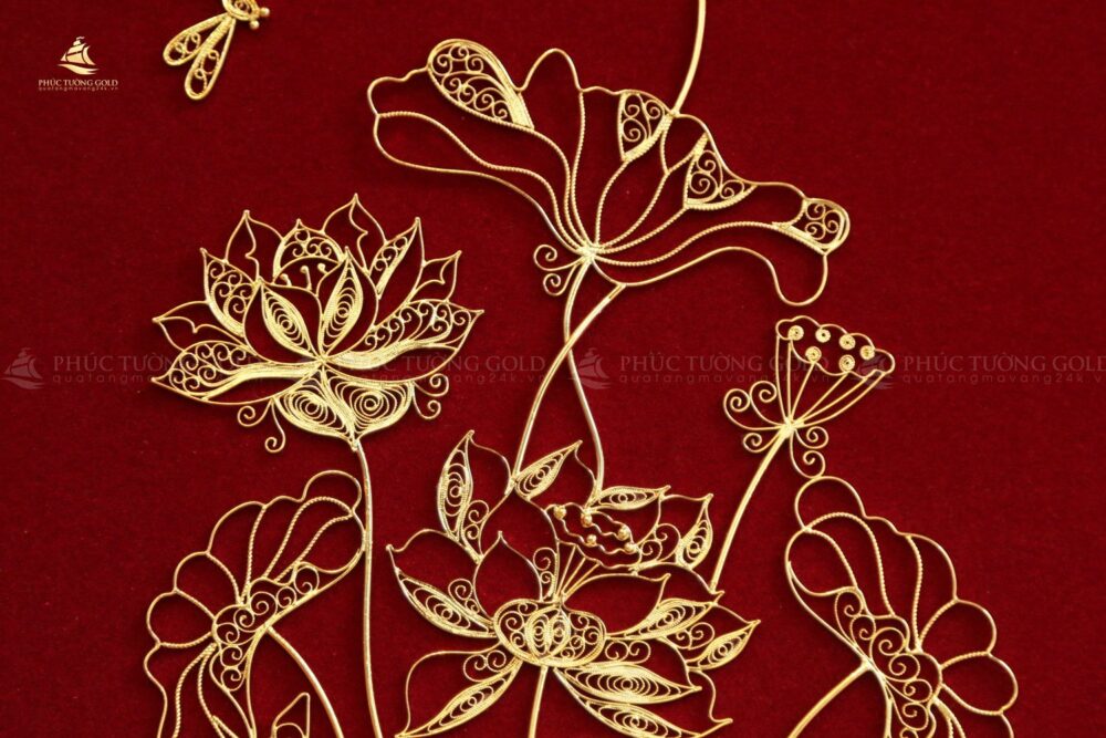 Tranh hoa sen mạ vàng 24k để bàn - HS03 (4)