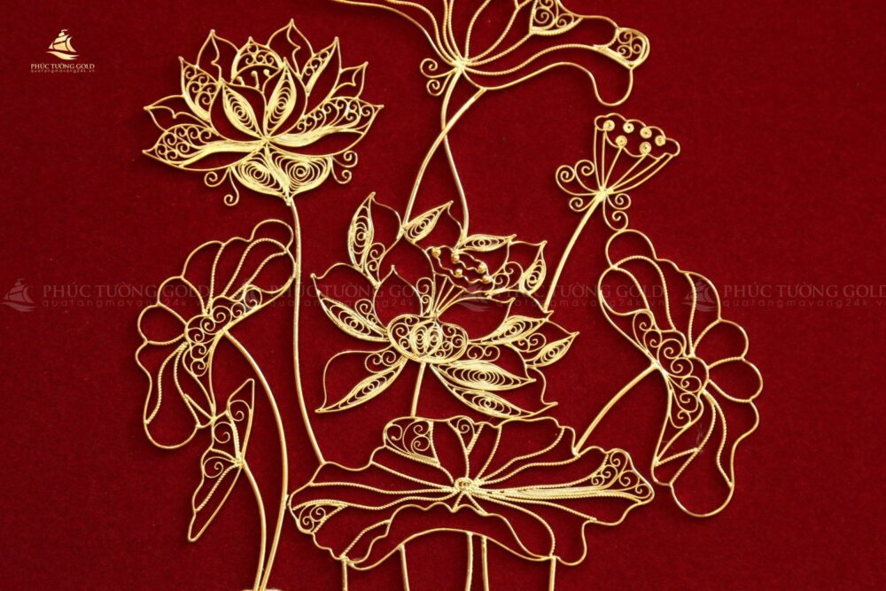 Tranh hoa sen mạ vàng 24k để bàn - HS03 (5)