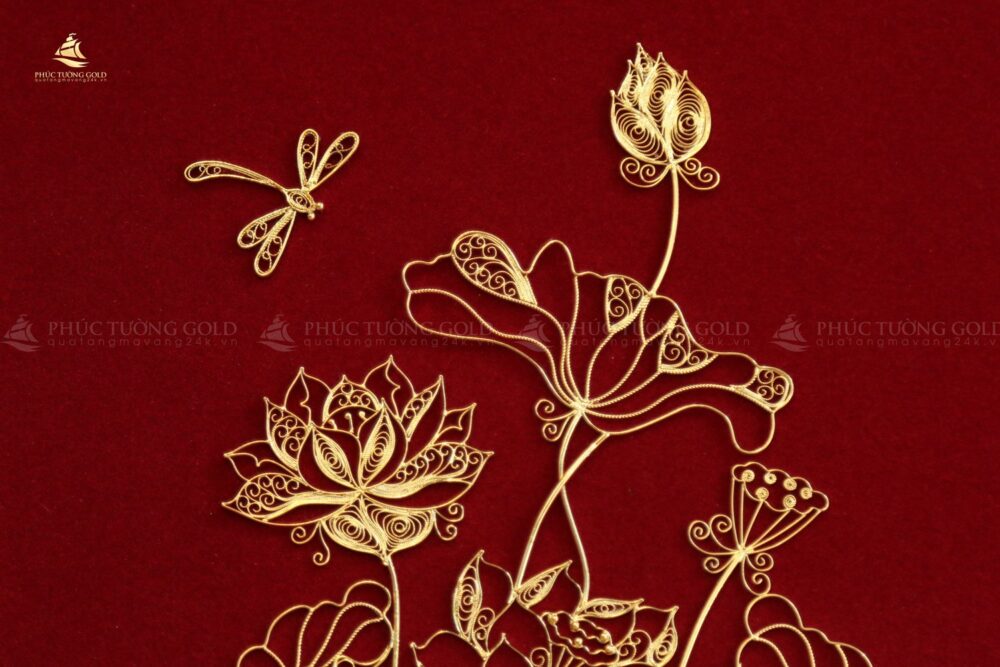 Tranh hoa sen mạ vàng 24k để bàn - HS03 (6)