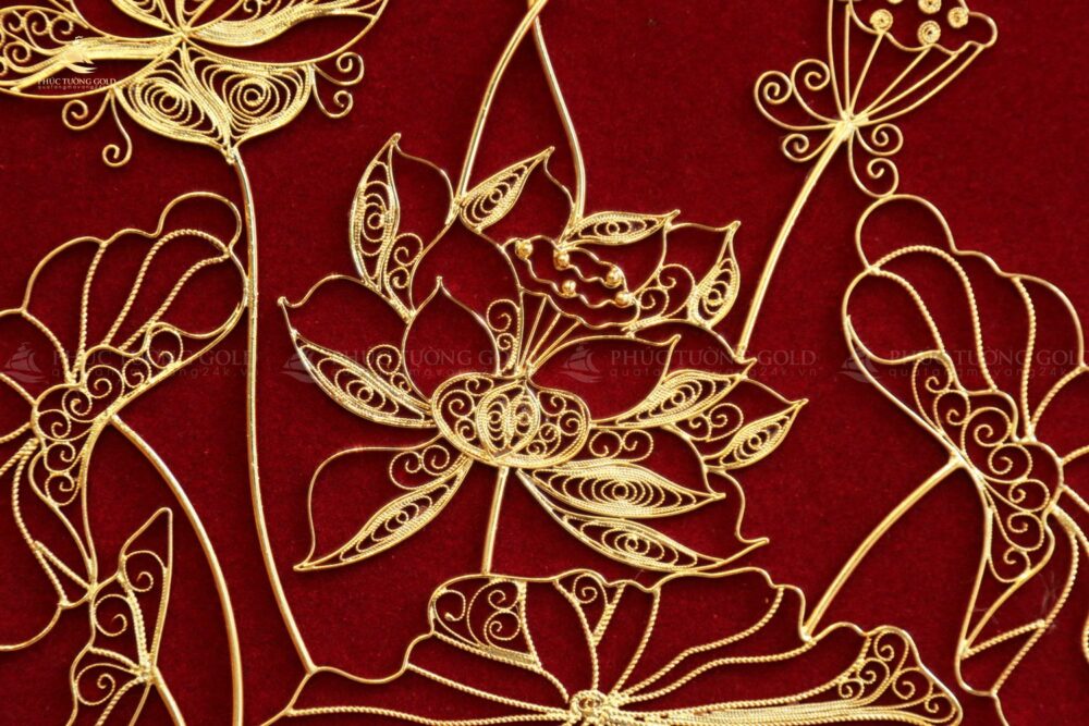 Tranh hoa sen mạ vàng 24k để bàn - HS03 (7)