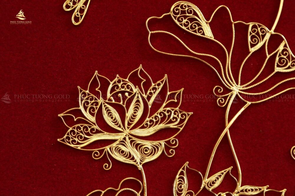 Tranh hoa sen mạ vàng 24k để bàn - HS03 (8)